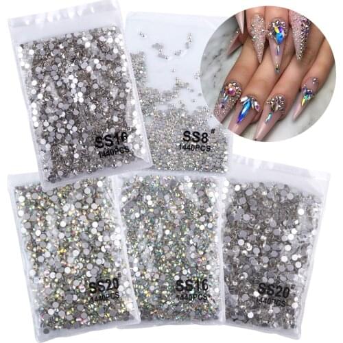 SS3-SS20 1440pcs Crystal Rhinestone AB 3D Nail Art Rhinestones Decorations Non HotFix FlatBack Stones And Decorations Nail Gems