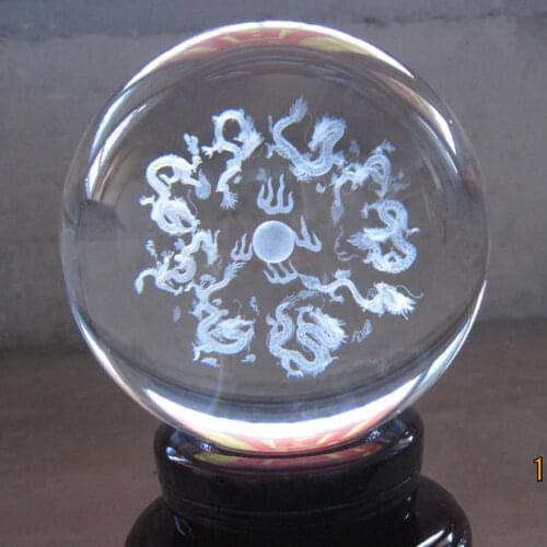 GOOD LUCK Asia HOME efficacious Recruit money Exorcise evil spirits 9 Dragons FENG SHUI Talisman 3D Crystal ball statue