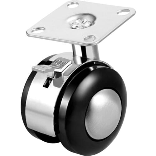 Uxcell Office Chair Casters Alloy Plastic 1.5 Inch Twin Wheel,Top Plate Mount Swivel Caster 2in w Brake 1pcs