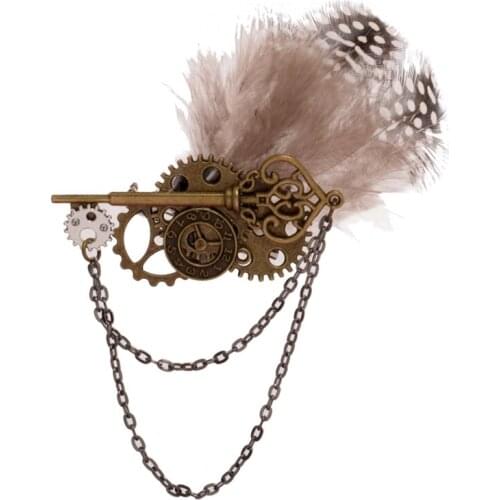 Vintage Brooch Steampunk Feather Breastpin