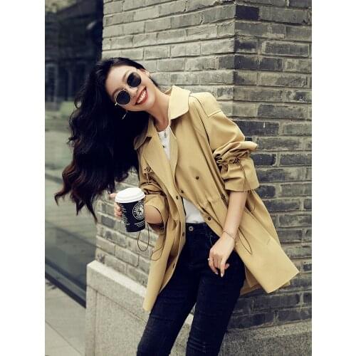 Windbreaker Womens Short Stature Show Height New Korean Relaxed Khaki Temperament Fashion Coat in 2021 Spring