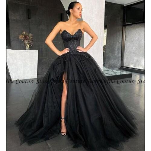 Vestido de fiesta largo Arabic Saudi Prom Dress Sweetheart Side Split Tulle Top Beads Quinceanera Party Gowns Evening Wear