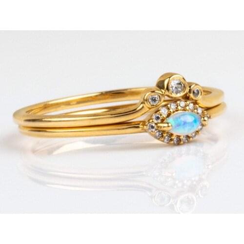 Gold color thin engagement band women finger jewelry us size 5 6 7 8 set of 2 pcs wedding engagement ring set