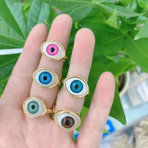 10Pcs Gold plated Trendy bohimian style simple evil eye rings jewelry women