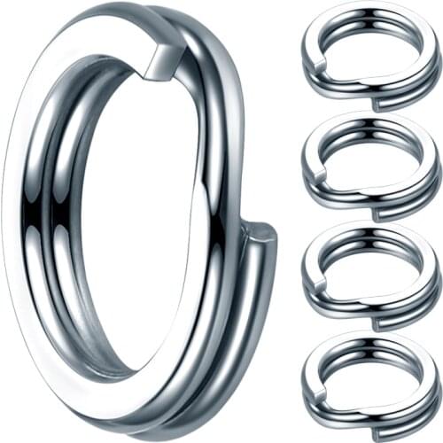 100pcs Fishing Split Rings 3.7-14MM Crank Hard Bait Snap Silver Stainless Steel Double Loop Split Open Carp Fishing Lure Pesca
