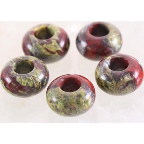 5Pcs Big Hole Beads Natural Stone 14mm Spacer Bead For Jewelry Making Earrings Women Men Ring Red Dragon Blood Stone Bead K1008