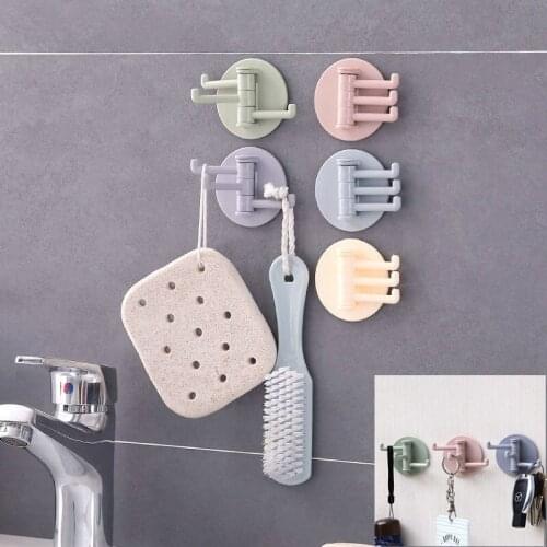 5Pcs Multifunctional Rotating Hook 3 Hooks Self Adhesive Traceless Kitchen Bathroom Wall Door Powerful Portable Rotating Storage