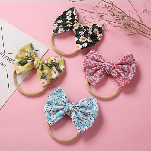 50 Pcs/Lot,5.5 inch New Cotton Bows Nylon Baby Headband,Floral Prints Hair Bow or Hair Clips for Kid Girls Hair Accessories