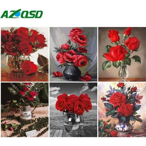AZQSD Picture By Number Flower Acrylic Unique Gift Oil Painting By Numbers Rose Kits Handpainted Modern Wall Arts