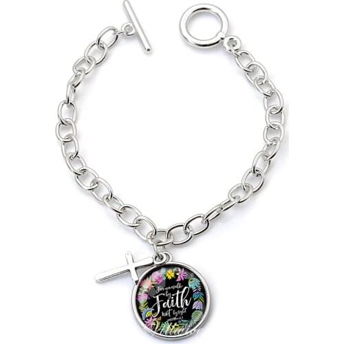 VILLWICE New Spiritual Psalm Bracelet Glass Dome Cross Faith Charms Bracelet For Women Bible Verse Christian Jewelry Gifts