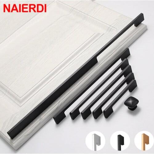 NAIERDI Solid Aluminum Alloy Gold Black Cabinet Handles American Style Kitchen Cupboard Pulls Drawer Knobs Furniture Handle