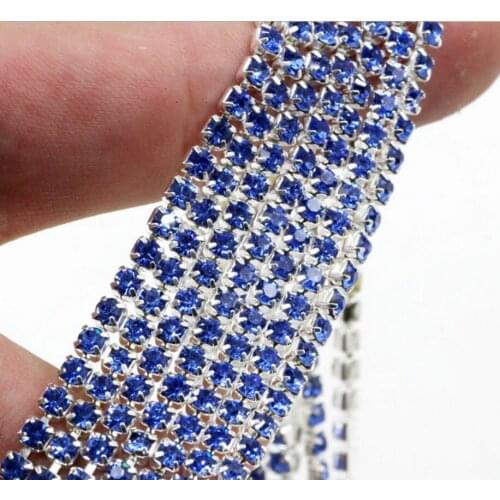 10Yard Lt Sapphire Claw Crystal Rhinestones Chain Gradient DIY Dense Silver Base Rhineston Chain Garment&Bag Art Decoration