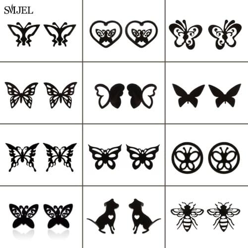 Black Stainless Steel Butterfly Earrings for Women Girls Fashion Cartoon Animal Butterfly Earrings Small Studs Jewelry Wholesale