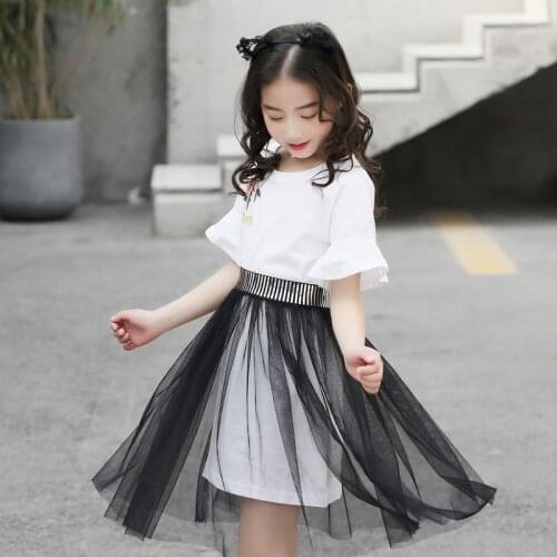 Girls Outfits Summer 2020 Children Short Sleeve T-shirt Skirt Sets Cotton Flower Print Long Sleeve Tee Shirts Toddler Clothes
