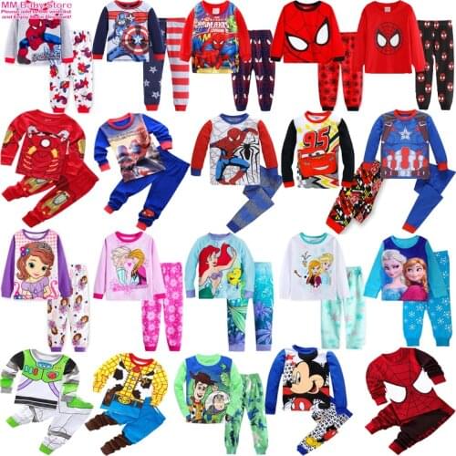 Childrens Clothing Mickey Sets Boys Cars Spider Pajamas Kids Girls Cotton Cartoon Pijamas Air Conditioning Household Clothing