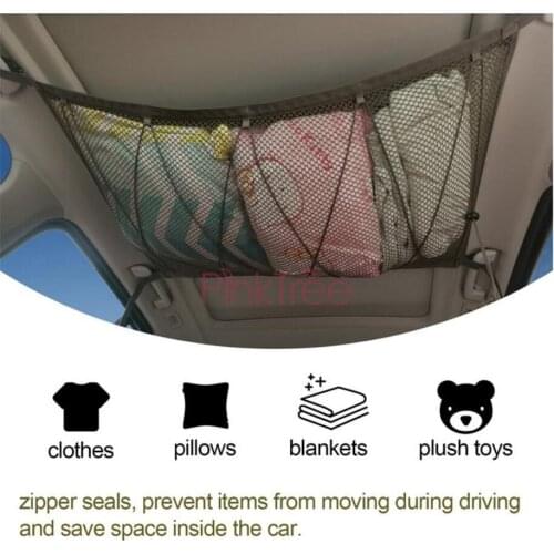 For Toyota Land Cruiser 100 LC100 FJ100 For Lexus LX470 Car Ceiling Storage Net Pocket With Zipper Storage Bag Stowing Tidying