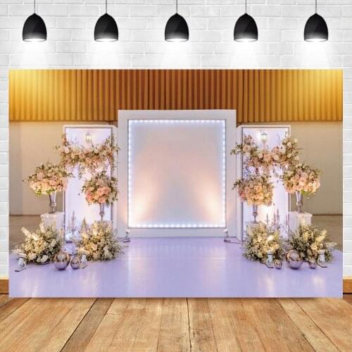 Lighting Stage White Pink Floral Photo Backgrounds 3D Flower Wedding Bridal Photography Backdrops Decoration Photo Booth Banner