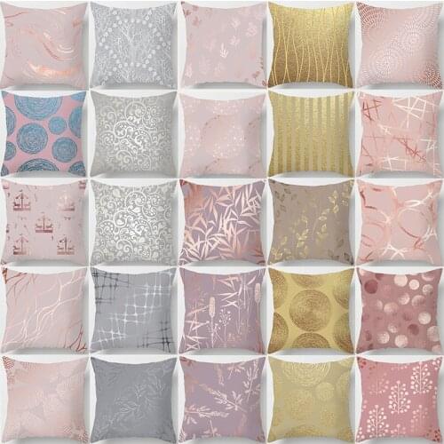 Geometric Abstraction Cushion Cover 45X45 Striped Leaves Decorative Throw Pillows Golden Gray Polyester Pillowcase Sofa Cushions