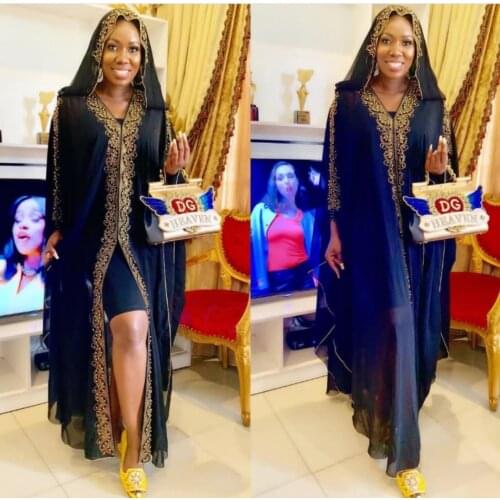 Loose Classic New Style Dashiki African Clothing Abaya Muslim Hooded Loose Long Dress Free Size