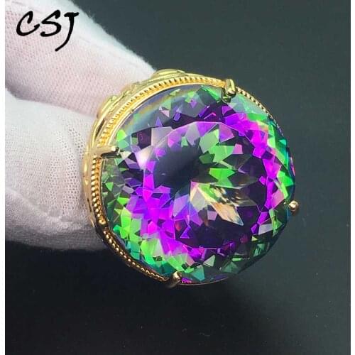 CSJ Big Stone 30mm Created Sapphire Rings Sterling Corundum Gemnstone Round 20mm Fine Jewelry Women Man Engagment Party