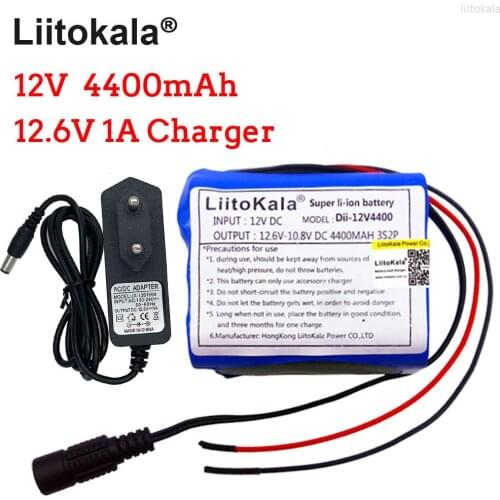 LiitoKala High Quality 18650 12V 4400mAH Rechargeable Lithium Batteries Pack For CCTV Camera MID GPS 4000mah+12.6V 1A EU Charger
