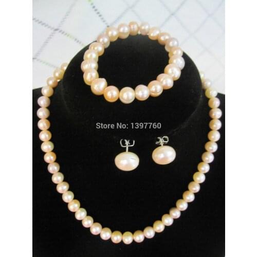 Purple Black Pearl Jewelry Set-Necklace+Bracelet+Earrings-100%Guarantee Genuine