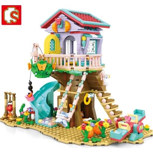SEMBO City Friends Series Tree House Street View Building Blocks MOC Summer Jungle Camping Assemble Toys For Kids Birthday Gifts
