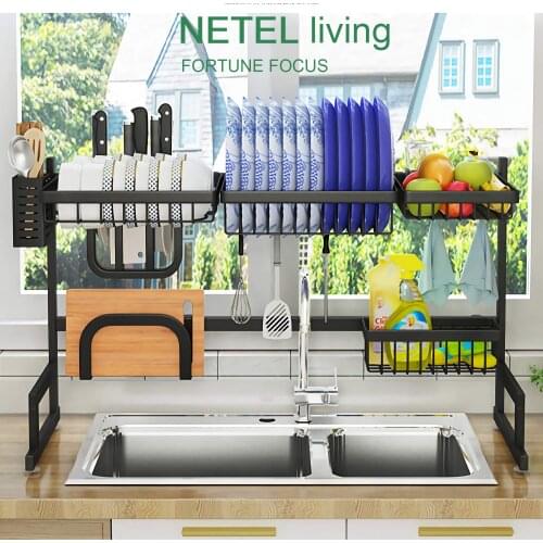 Kitchen Dish Rack Nonslip Kitchen Dish Drying Rack Foldable Storage Shelf on Top Kitchen Sink Painted Stainless Steel