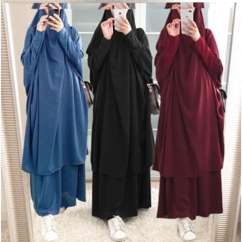 Muslim Women Prayer Niqab Burka Saudi Arabia Hijab Skirt Abaya Set 2Pcs Tradition Islamic Khimar Dubai Ramadan Worship Robe Eid