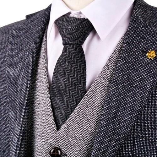 Free Shipping Herringbone Tweed Gray Dark Grey Solid Mens Ties Neckties Wool 2.76" Wholesale New Casual Formal Business