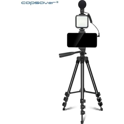 Capsaver Vlogging Kit Video Shooting Set Photogtaphy Vlog Kits Portable Tripod Combo with Light Mic for Live Interview Youtube