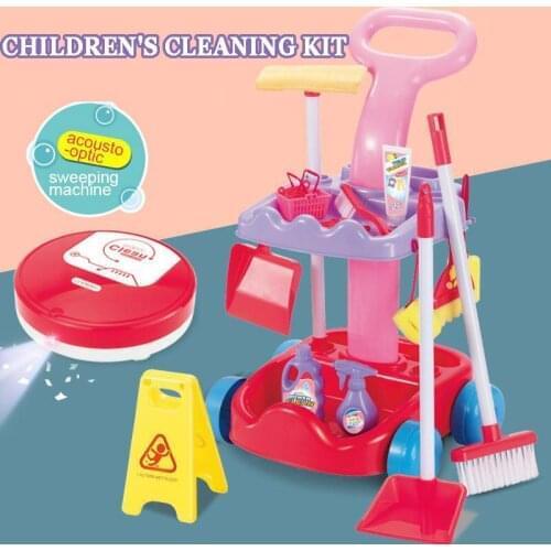2021 New Childrens Play House Cleaning Girl Cleaning Sweeping Mop Automatic Sweeper Baby Tool Vocal And Light Set Toy