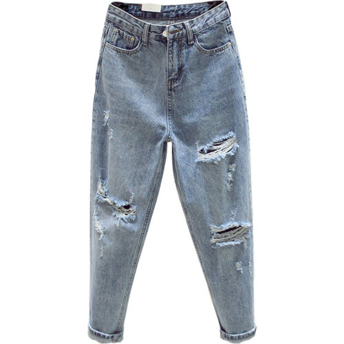 Richkeda Store New 2021 autumn winter women fashion casual Denim Pants boyfriend hole womens jeans high waisted jeans