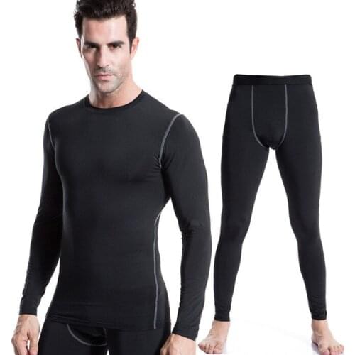 Hot Sale Solid O-neck Long Sleeve T Shirt Pants Two Pieces Set Plus Size Breathable Male Fitness Wicking Sport Running Suit