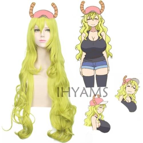 Kobayashi-san Chi no Maid Dragon Rukoa Onee Quetzalcoatl Green Long Wave Cosplay Anime Wig Hair Cosplay Sa + Wig Cap