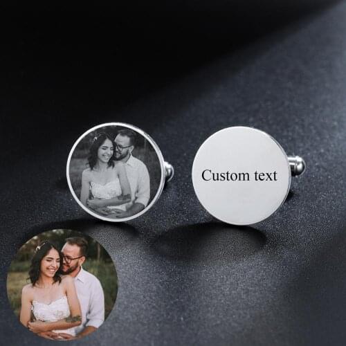 Personalized Wedding Cufflinks Silver Round Custom Cufflink Wedding Gifts for Groom Engraved LOGO Letters Words Gemelos Jewelry