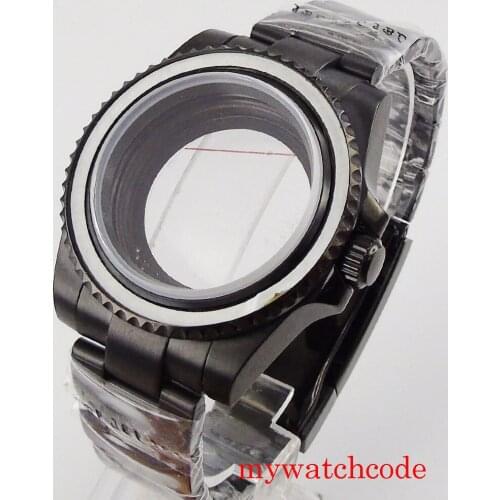 Fit NH35 NH36 MIYOTA 8215 Automatic Movement Black PVD Plated Men Watch Case Sapphire Glass Rotating Bezel Oyster Strap