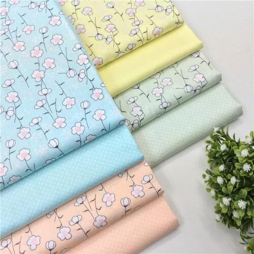 100% cotton twill textile blue orange yellow green small white flower dots fabrics for DIY kids bedding patchwork dress quilting