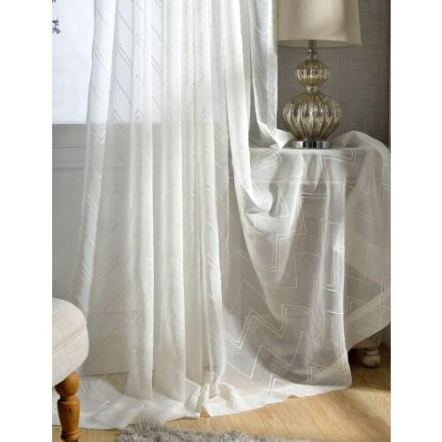Geometry Embroidered Voile Curtains Modern Style White Tulle Curtains Screens Rideaux Pour Le Salon Cortinas De Quarto
