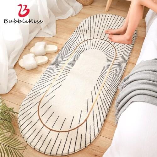 Bubble Kiss Modern Minimalist Style Lamb Wool Bedroom Carpet Home Bedroom Bedside Long Floor Mat Rug Geometric Line Pattern Rug