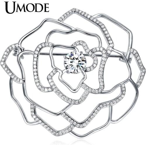 UMODE New Fashion Jewelry Hollow Flower Large Brooches for Women Rose Gold Color Charm Austria Rhinestone Brooch Flower AUX0017B