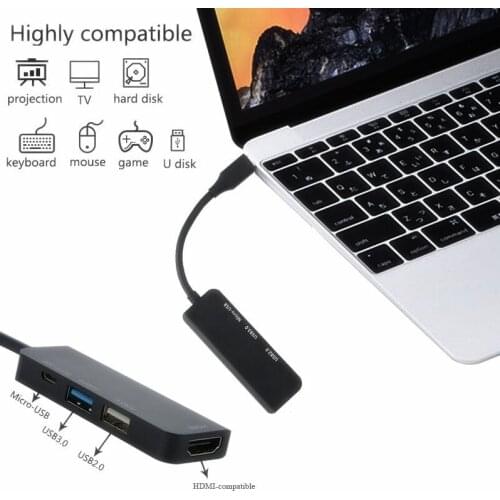 4 In 1 USB-C HUB HD Video Audio Cable Adapte Type C to HDMI-Compatible usb 3.0/usb 2.0 Micro usb For Macbook PC Phone