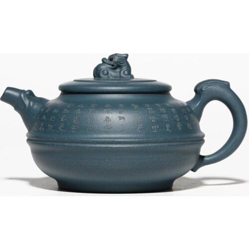 Yixing Purple Clay Pot Kung Fu Tea Set Raw Mineral Azure Clay Double Line Dragon Teapot Handmade Teapot Household Teapot