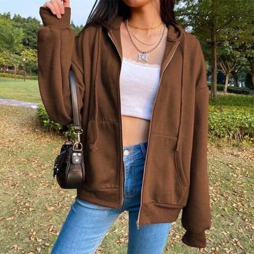 Zip Up Sweatshirt Spring Autumn Jacket Clothes Oversized Women Hoodie Plus Size Vintage Pockets Long Sleeve Girls Hoodies Y2k