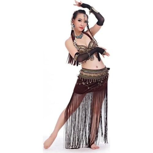 2021 New 859# Womens Belly Dance Dress Dancing Suit Practice Clothes Tassel Hip Scarf + Tops Bellydance Set Suit