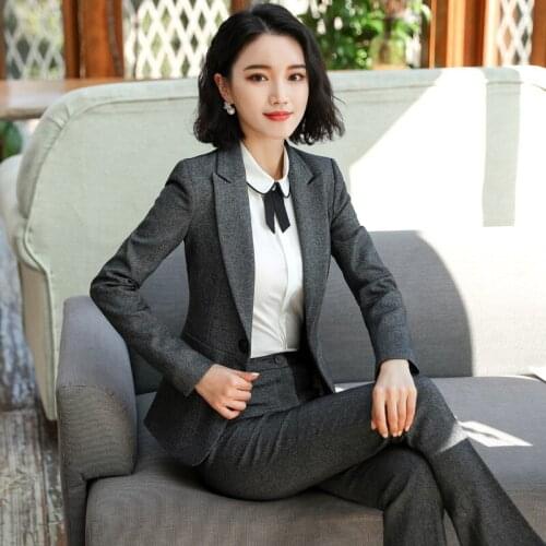 Womens suit autumn and winter new high-end fashion temperament waist professional decoration body wild trousers two-piece
