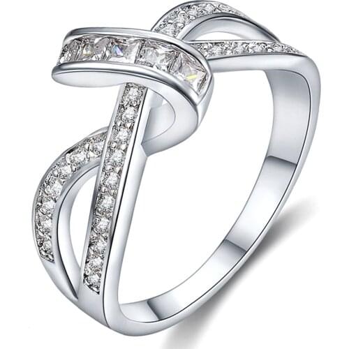 Fashion cross knot AAA zircon diamonds Rings for women femme white gold silver color luxury jewelry bague bijoux party anillo