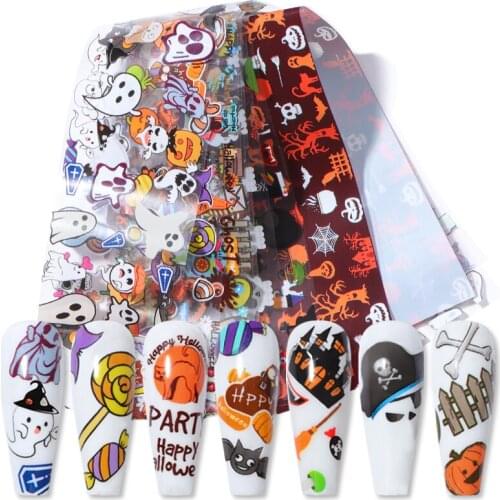 10 Sheet Halloween Series Nail Sticker Pumpkin Lantern Skeleton Spider Vampire Decals For Nail Art DIY Decoration Tools