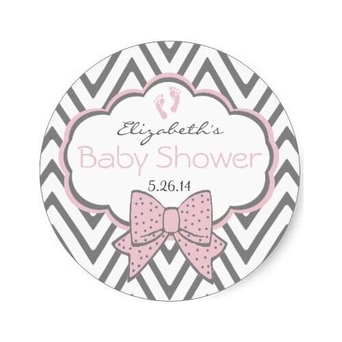 3.8cm Pink and Grey Zigzag-Baby Shower Classic Round Sticker
