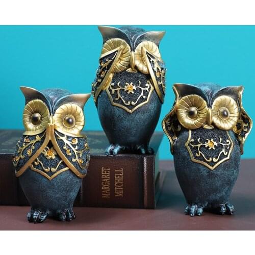 3 Pcs Set Resin Cute Owl Figurines Animal Statue Home Office Shop Decoration Accessories Handmade Crafts Sculpture Modern